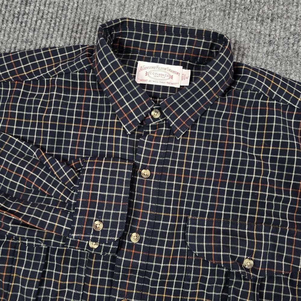 Filson Shirt Mens XL Blue Check Wool Plaid Long Sleeve Button Up Pockets